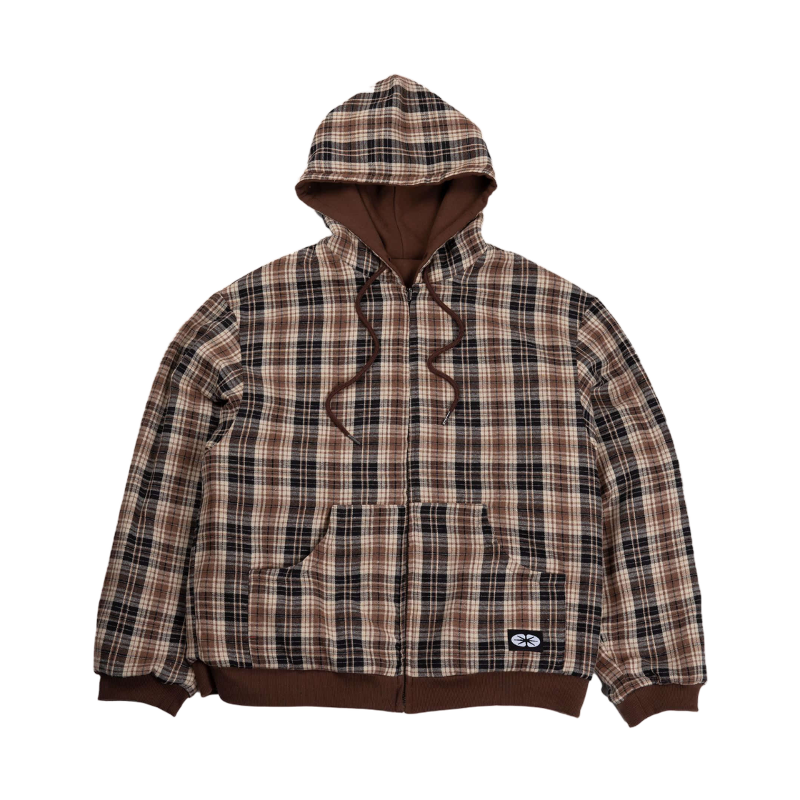 이알티알 리버시블 후드 집업 체크 브라운