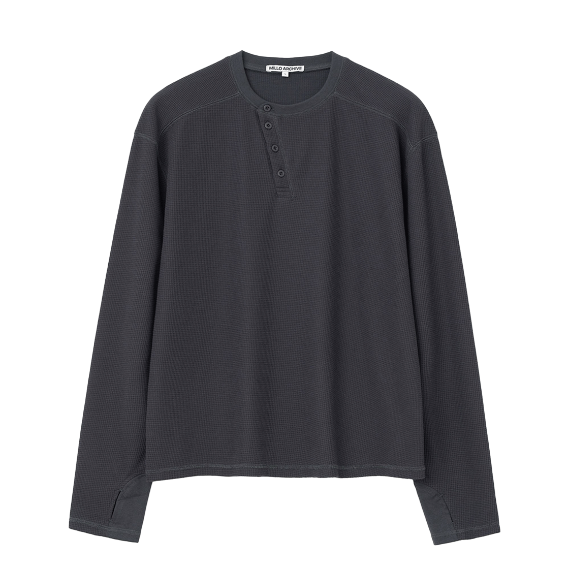 ML739CHA Millo Archive Dip Waffle Henley Neck Charcoal