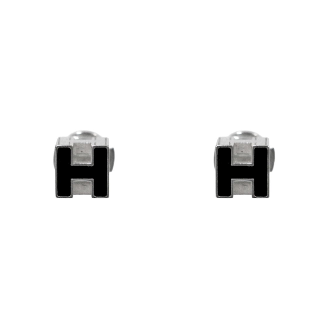 ITJDJ948G9RI Hermes Black Cage Silver Earrings A-B48838