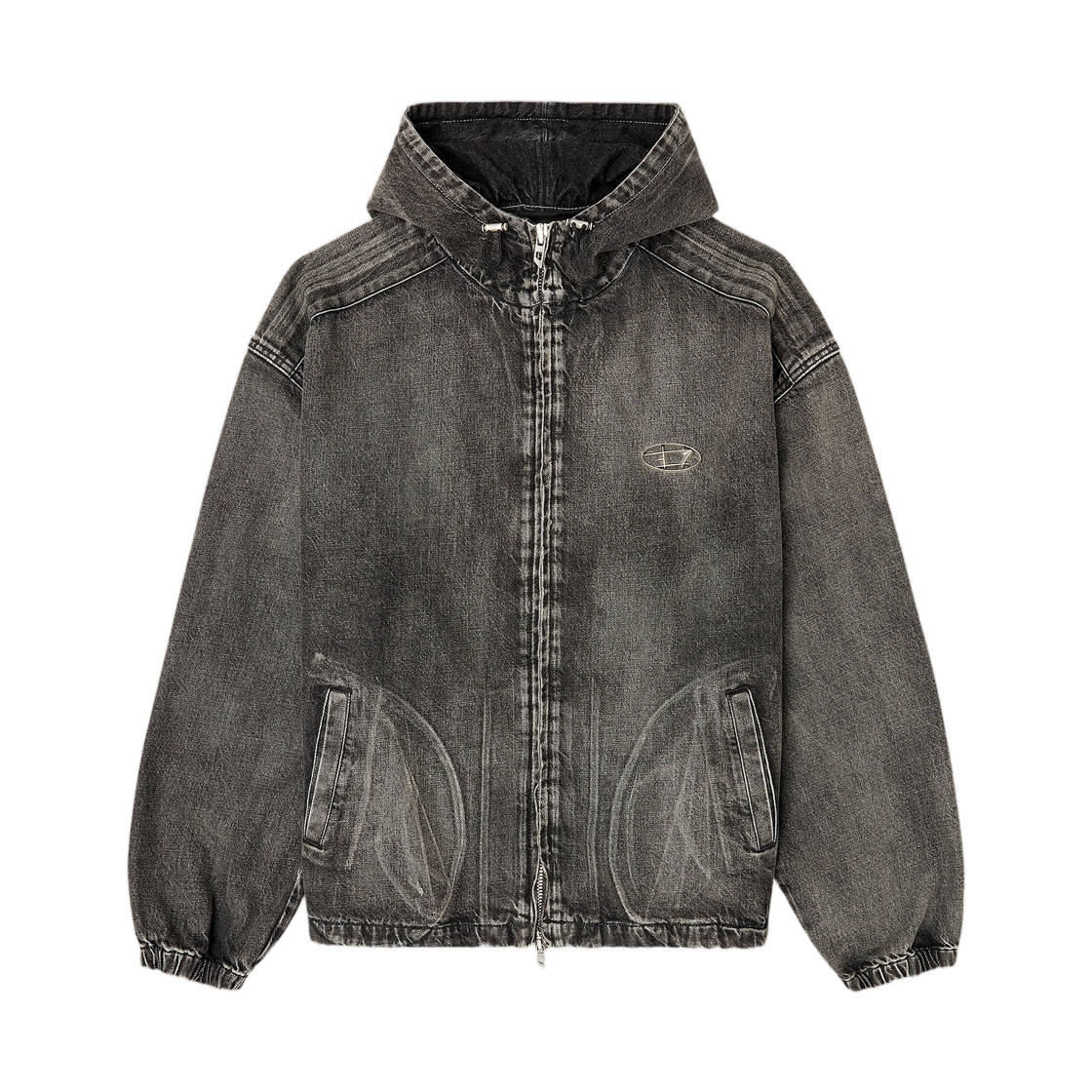 (W) 디젤 터그잭 후디드 자켓 인 페이디드 데님 블랙((W) Diesel Thugjack Hooded Jacket In Faded Denim Black)