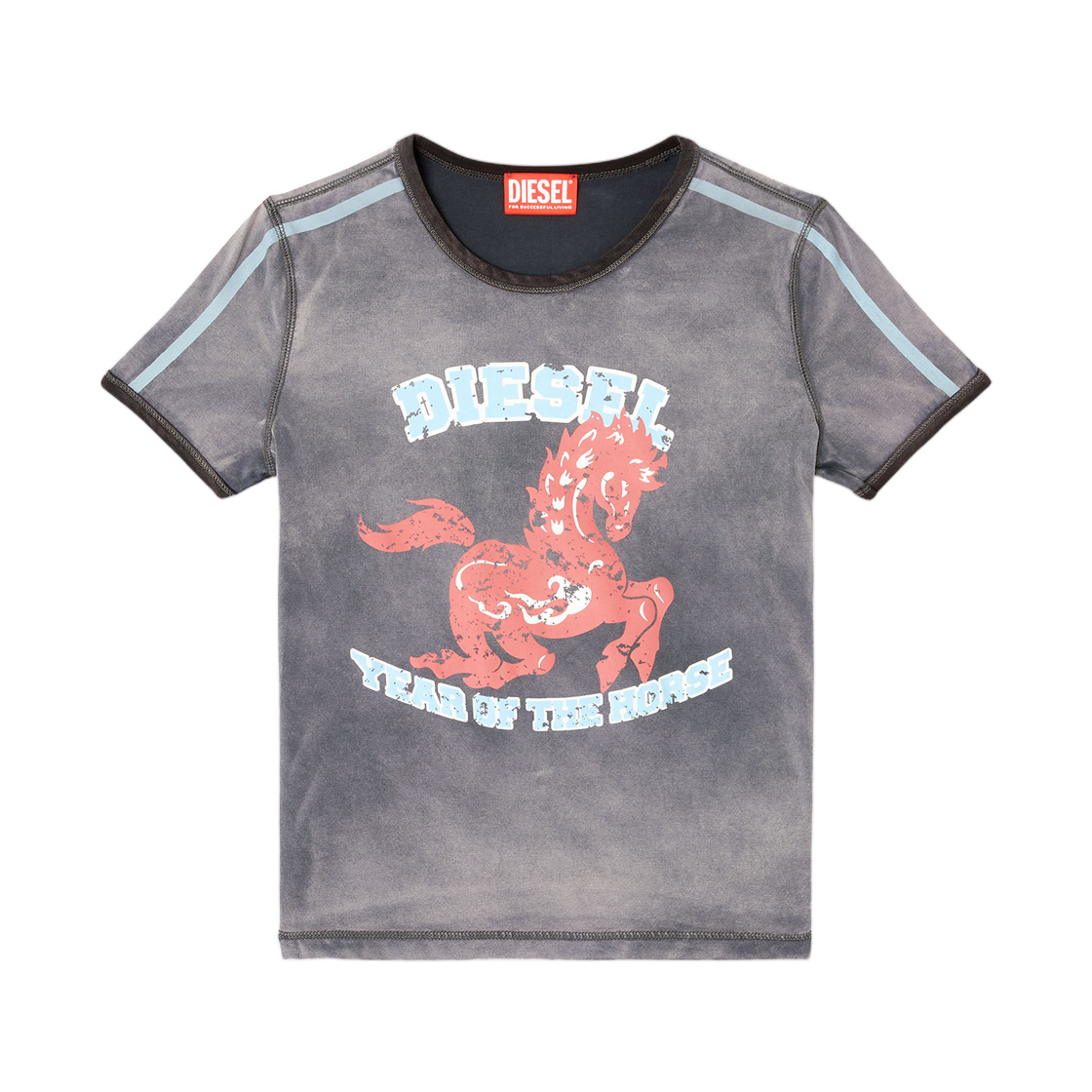 A240880SPFH-900 (W) Diesel Cl-T-Uncutie-Horse Cotton Stretch T-Shirt with Horse Graphic Print Black