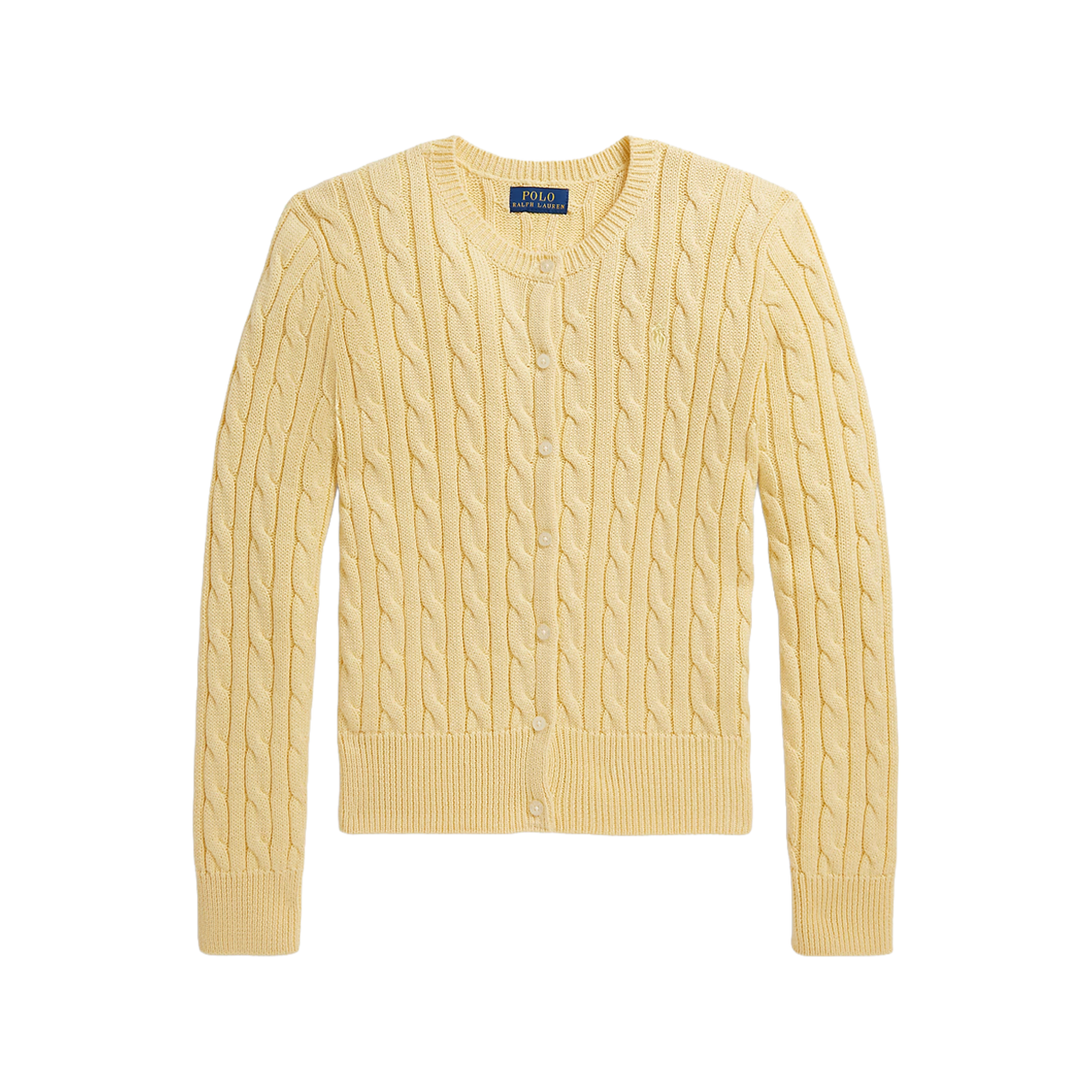폴로 랄프 로렌 칠드런 메탈릭 케이블 니트 가디건 티 버드 옐로우 위드 메탈릭 -  26SS