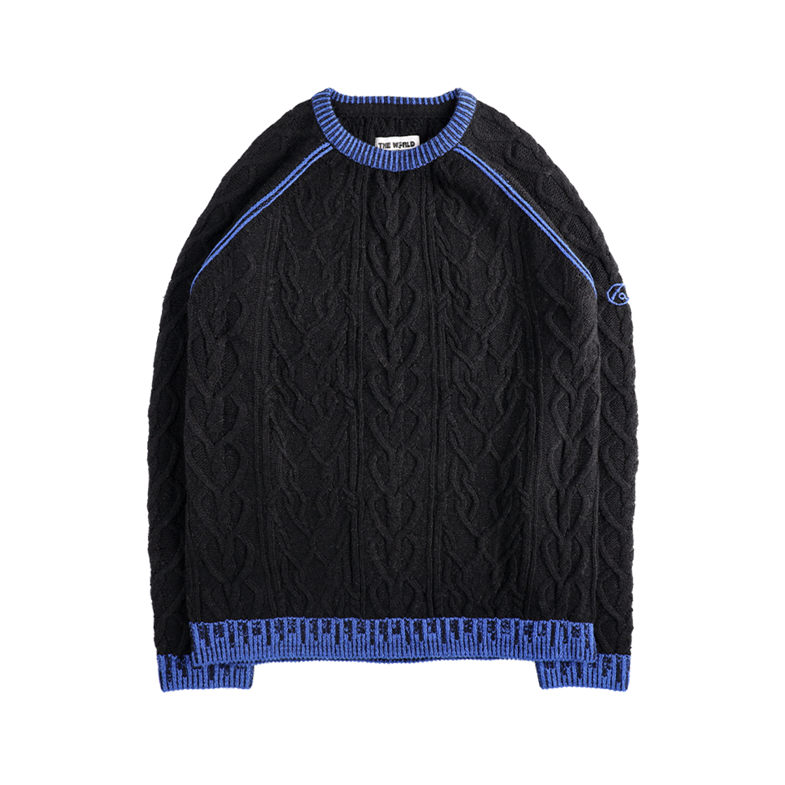더왈드 엠브로이더리 로고 스웨터 블랙 블루(THE WARLD Embroidery Logo Sweater Black Blue) - 1