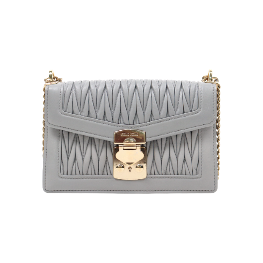 IT5G2BG7FMC9 Miu Miu Gray Matelasse Confidential Chain Shoulder Bag A-A48290