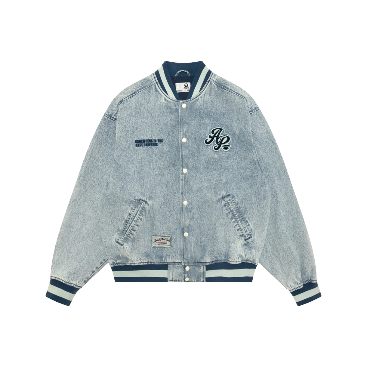 에이프 데님 바시티 자켓 블루 - 26SS(AAPE Denim Varsity Jacket Blue - 26SS)