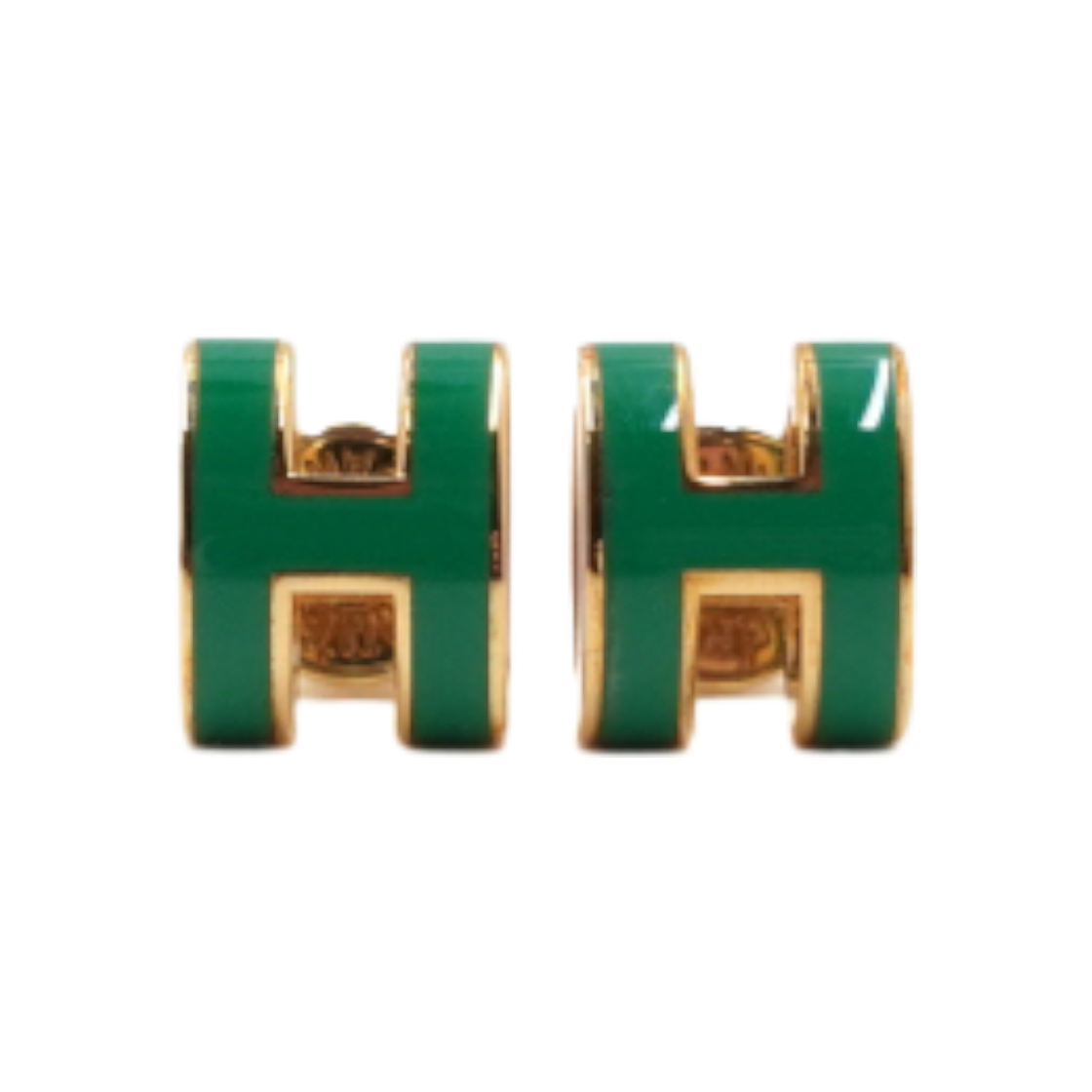 ITM5SQV4M3GF Hermes Pop H Logo Green Mini Earrings