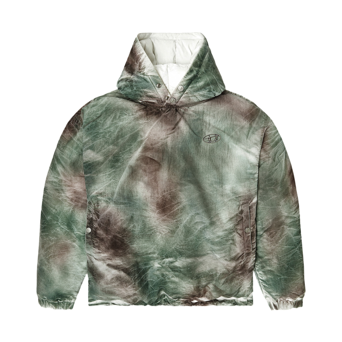 (W) 디젤 W-터그-자켓-퍼피 후디드 자켓 인 카모 나일론 브라운 그린((W) Diesel W-Thug-Jacket-Puffy Hooded Jacket In Camo Nylon Brown Green)