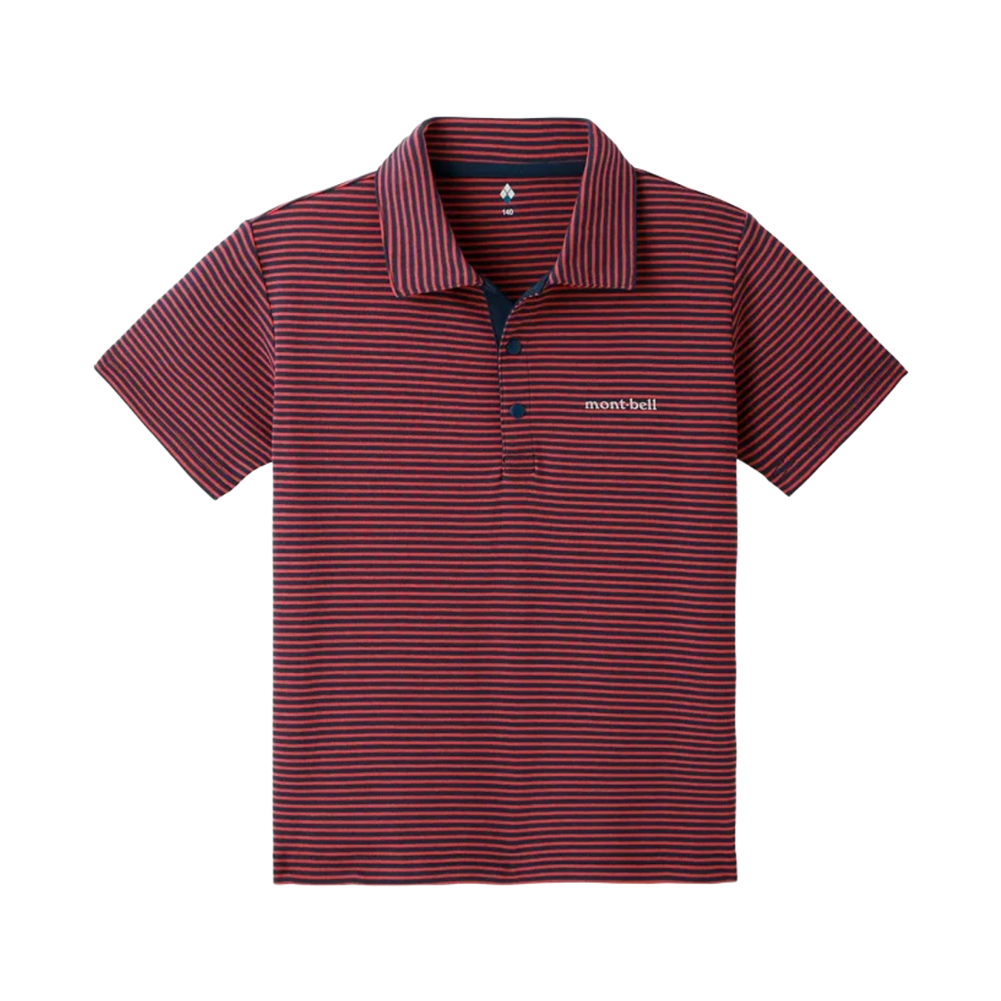 (키즈) 몽벨 위크론 스트라이프 칼라 티셔츠 카디널 레드((Kids) Montbell Wickron Striped Collar T-Shirt Cardinal Red) - 1