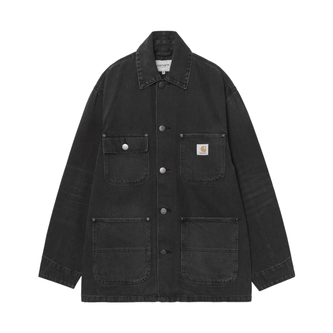 I036256-89-B7 Carhartt WIP Aden Chore Coat Black Grind Washed