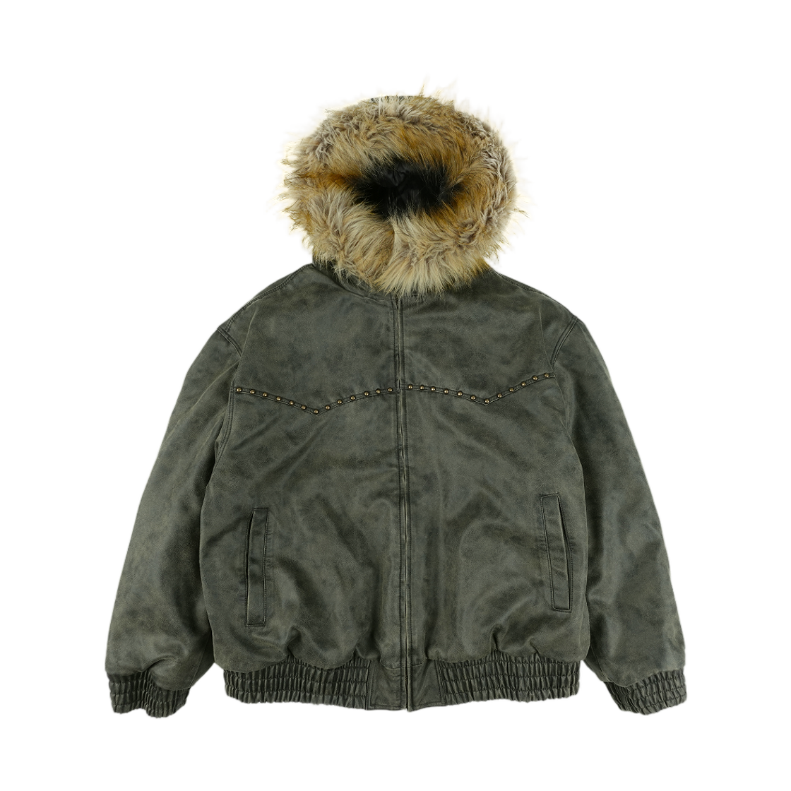 이알티알 포우 레더 퍼 자켓 카키(ERTR Faux Leather Fur Jacket Khaki) - 1