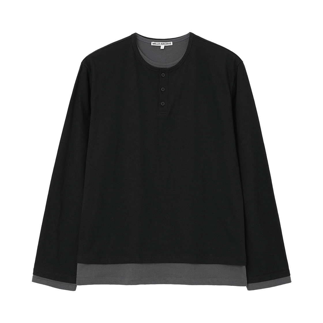 밀로 아카이브 스킨 레이어드 헨리넥 티셔츠 블랙(Millo Archive Skin Layered Henley Neck T-Shirt Black)