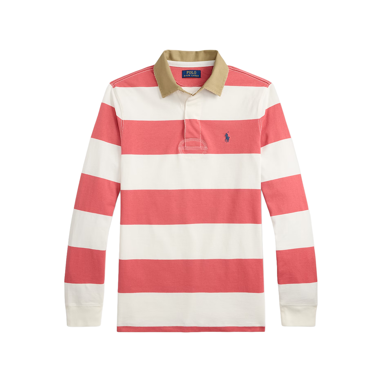 KM6ATSLRL59ML Polo Ralph Lauren Classic Fit Khaki Collar Rugby Shirt Red Sky Trophy Cream - 26SS