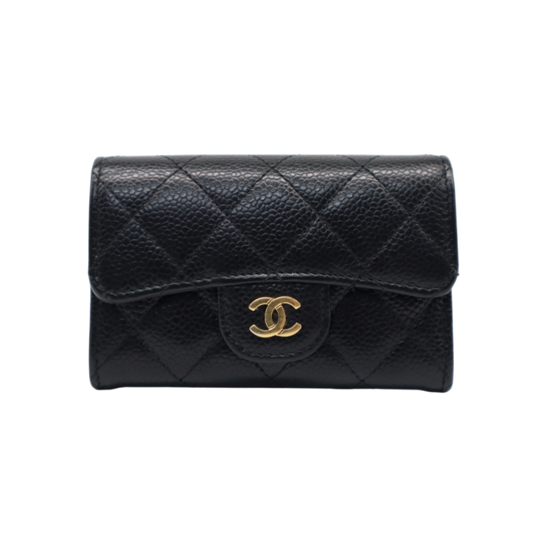 IT3HLOQSB2KQ Chanel AP0214 Black Caviar Gold CC Logo Classic Card Holder (22 Series)