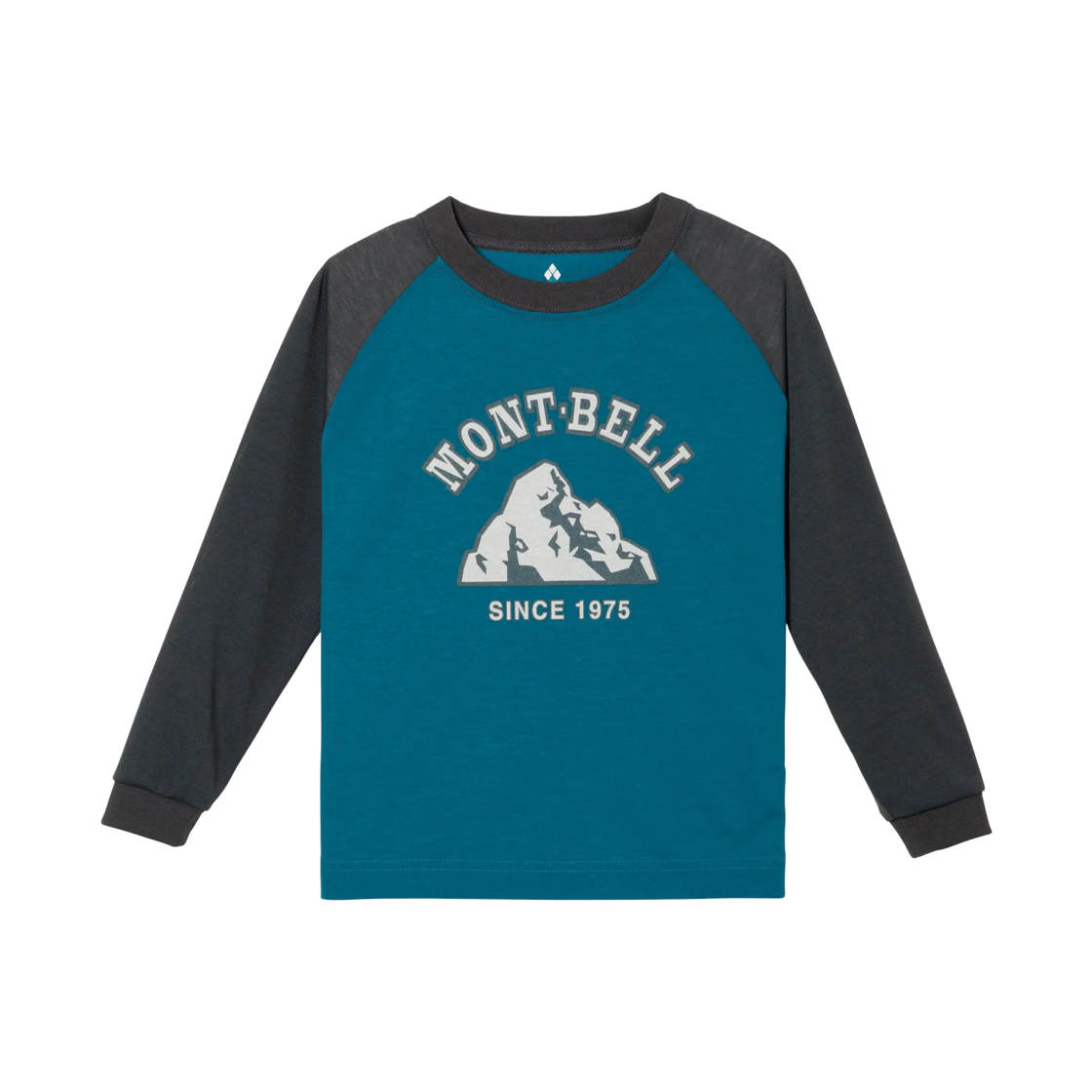 1114913 (Kids) Montbell Wickron Since 1975 Raglan Long Sleeve T-Shirt Blue Green