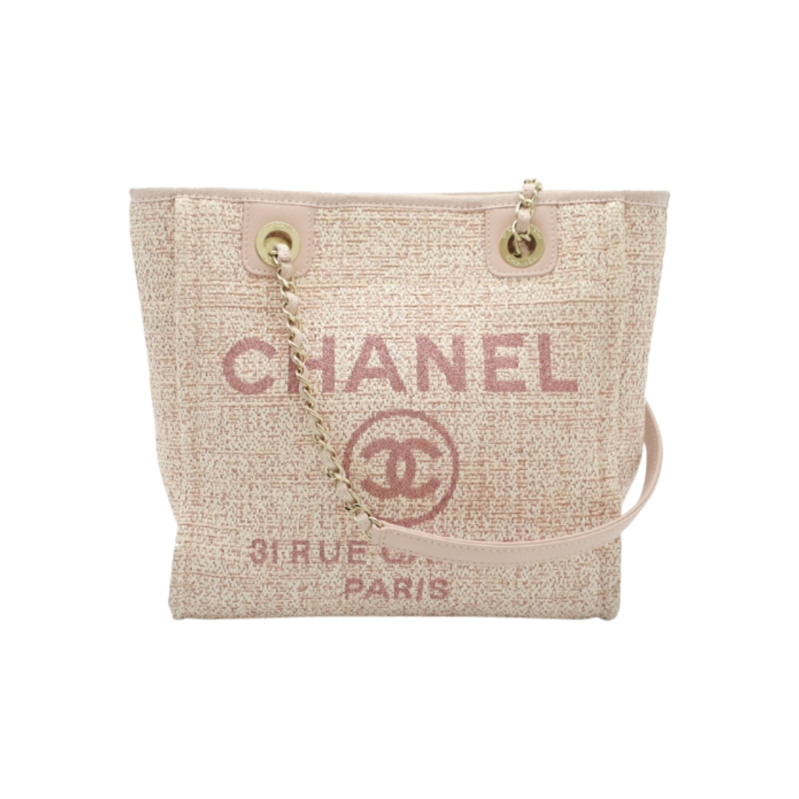 ITCO92OG5MGQ Chanel CC Logo Tweed Deauville Shoulder Bag Pink (31 Series)