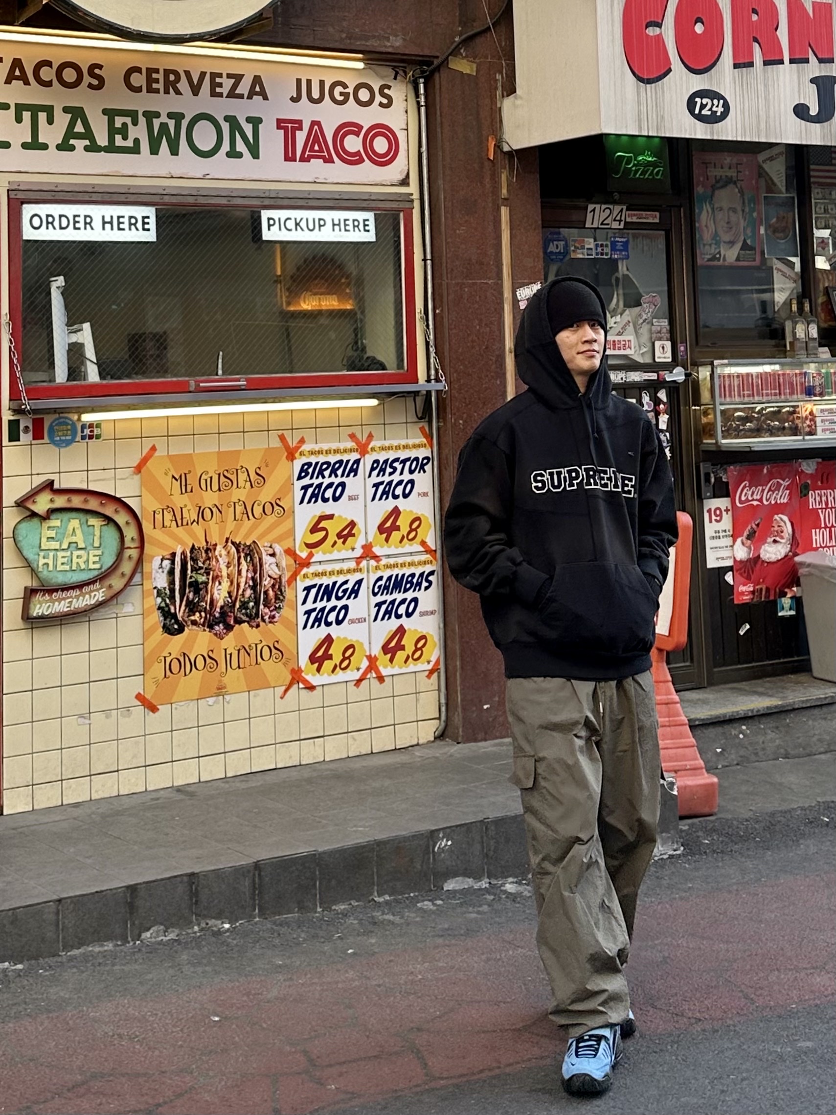 Supreme Collegiate Patchwork Leather Hooded Sweatshirt Black - 23FW, Nike x Ambush Air Adjust Force SP University Blue and Habanero Red 착용 스타일 - 2