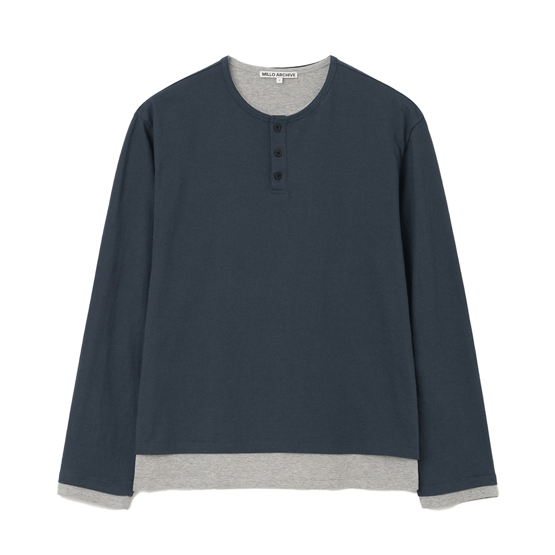 ML782NAV Millo Archive Skin Layered Henley Neck T-Shirt Navy