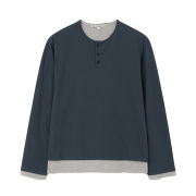 Millo Archive Skin Layered Henley Neck T-Shirt Navy