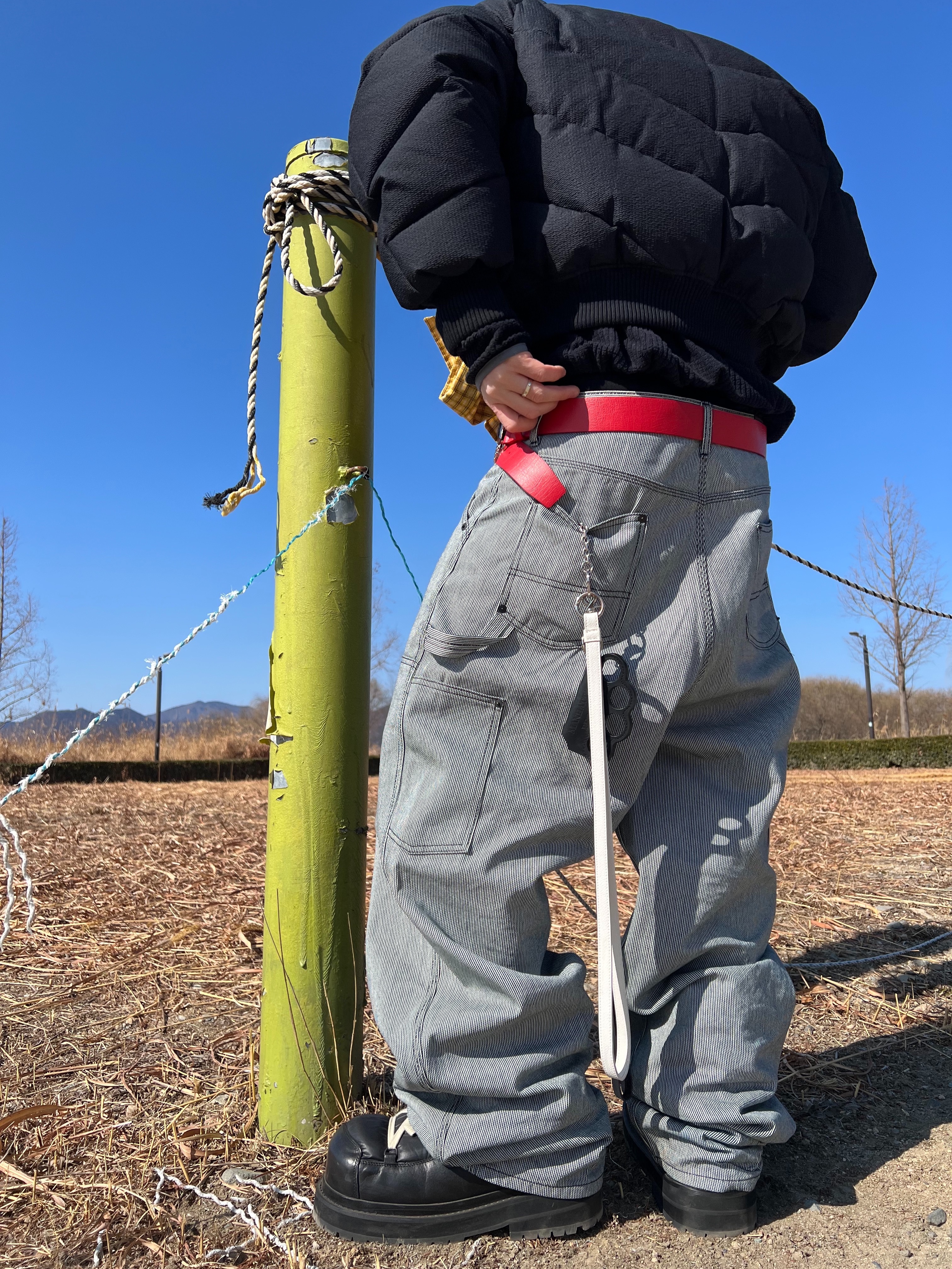 Undermycar Stripe Engineers Double Knee Work Pants Black Stripe - 24FW 착용 스타일 - 5
