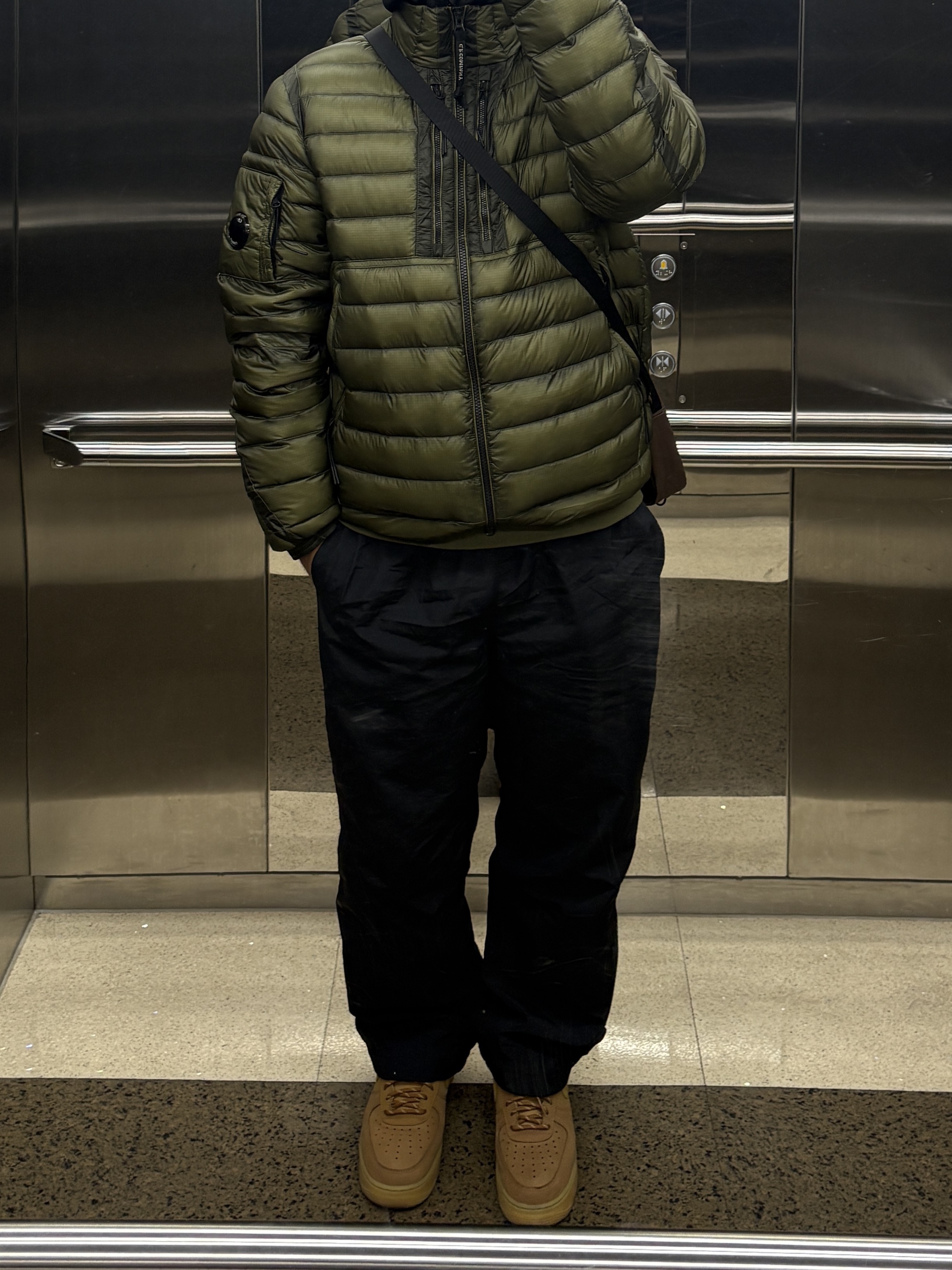 C.P. Company D.D. Shell Medium Down Jacket Green Banana - 25FW, C.P. Company D.D. Shell Medium Down Jacket Fungi Grey - 25FW 착용 스타일