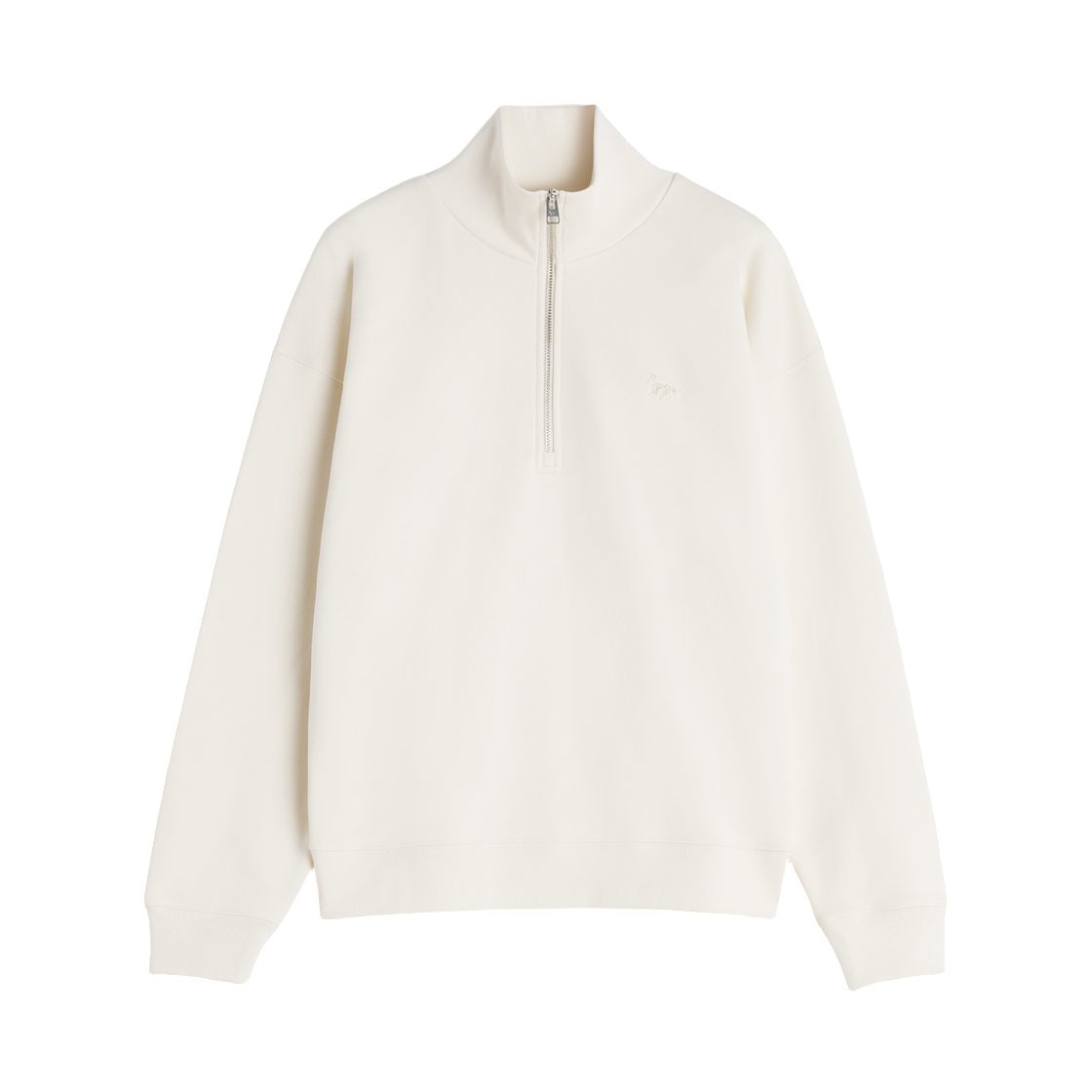 (W) 메종 키츠네 베이비 폭스 하프 집 스웨트셔츠 노블 베이지((W) Maison Kitsune Baby Fox Half Zip Sweatshirt Noble Beige) - 1