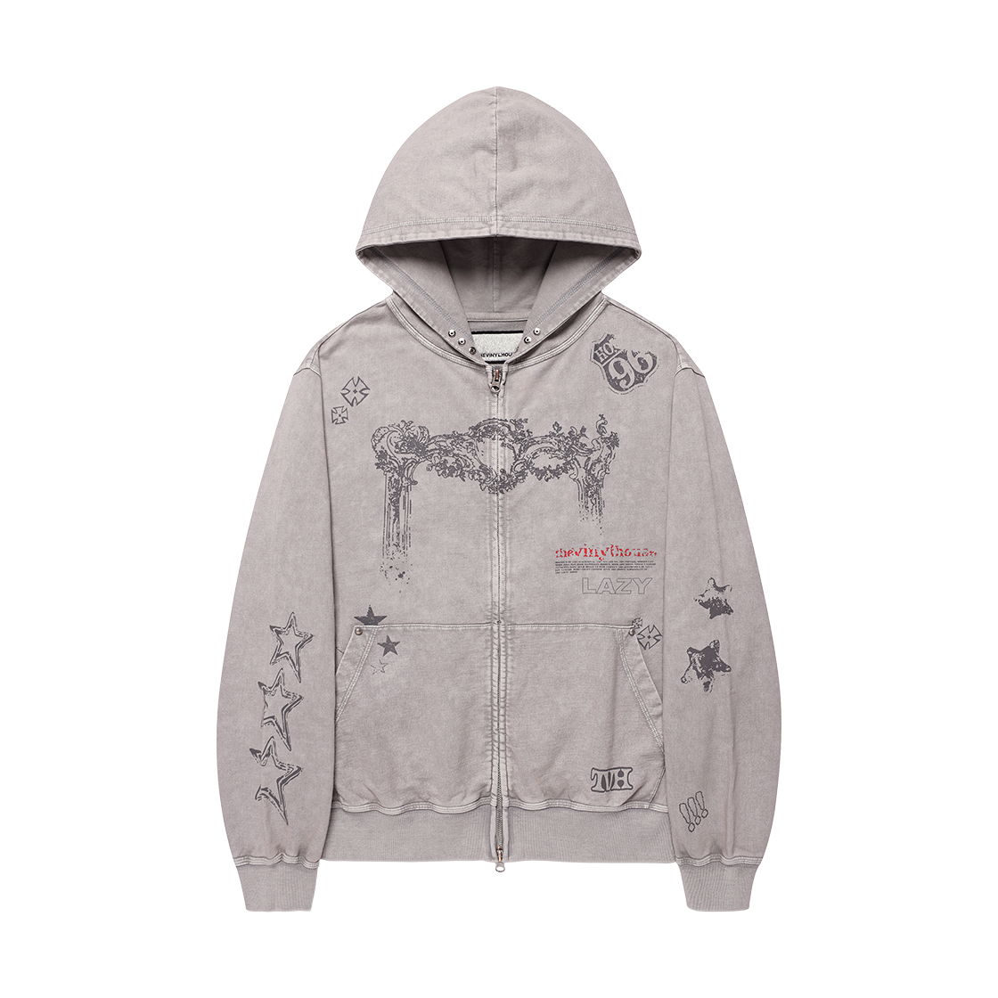 VH2GSUM481AGR Thevinylhouse Rodeo Washed Hoodie Zip-Up Grey