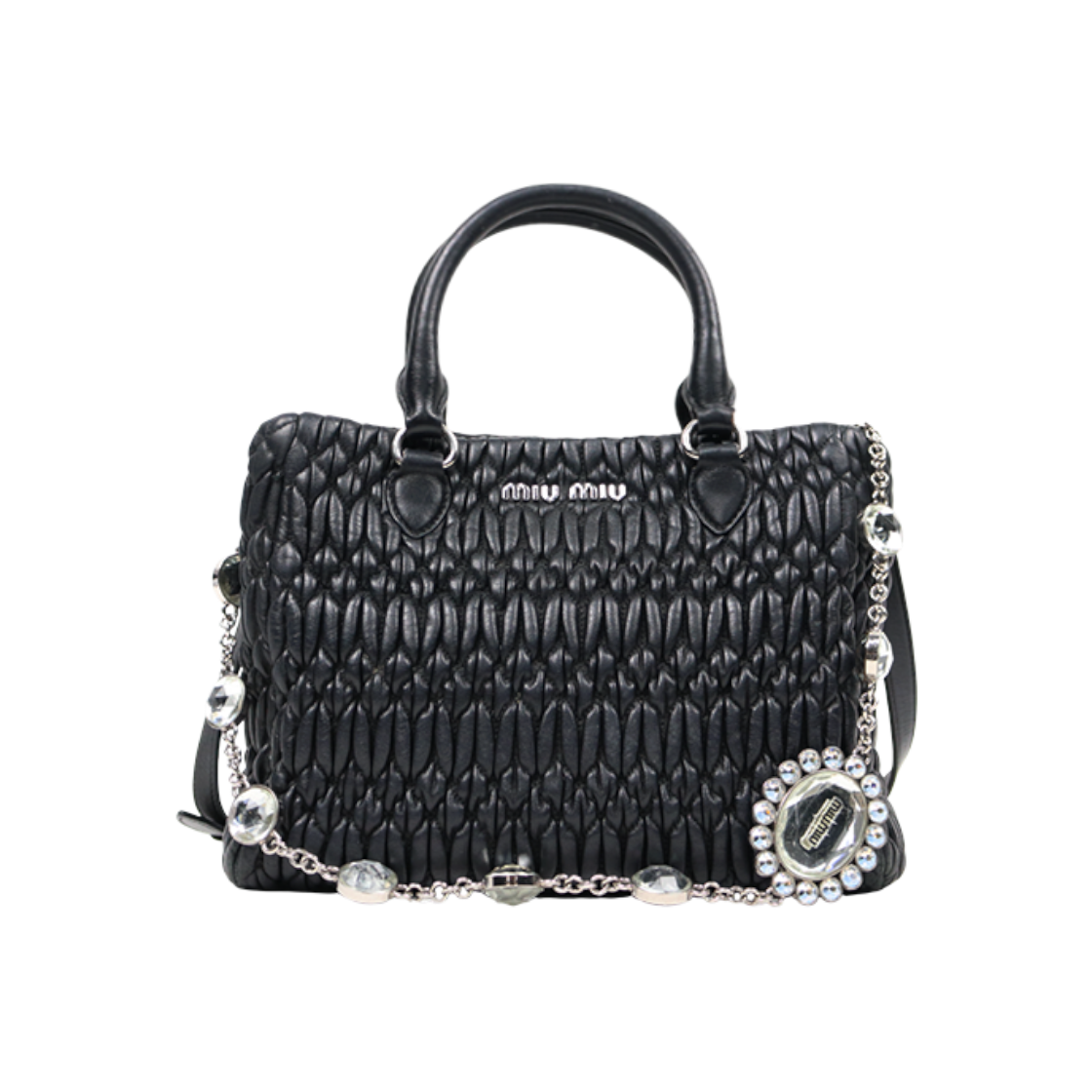 ITL9P56P4H6K Miu Miu Black Matelasse Crystal 2-Way Bag A-A48159