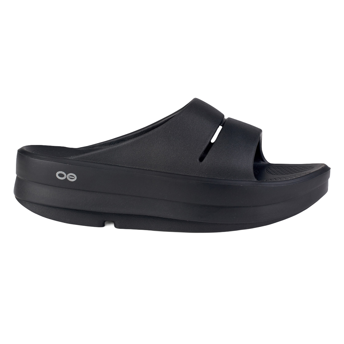 우포스 Oomega 블랙 남여공용 슬라이드(OOFOS Oomega Black Unisex Slides)