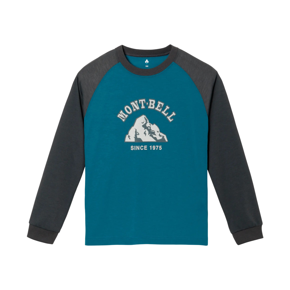 1114912 (Kids) Montbell Wickron Since 1975 Raglan Long Sleeve T-Shirt Blue Green