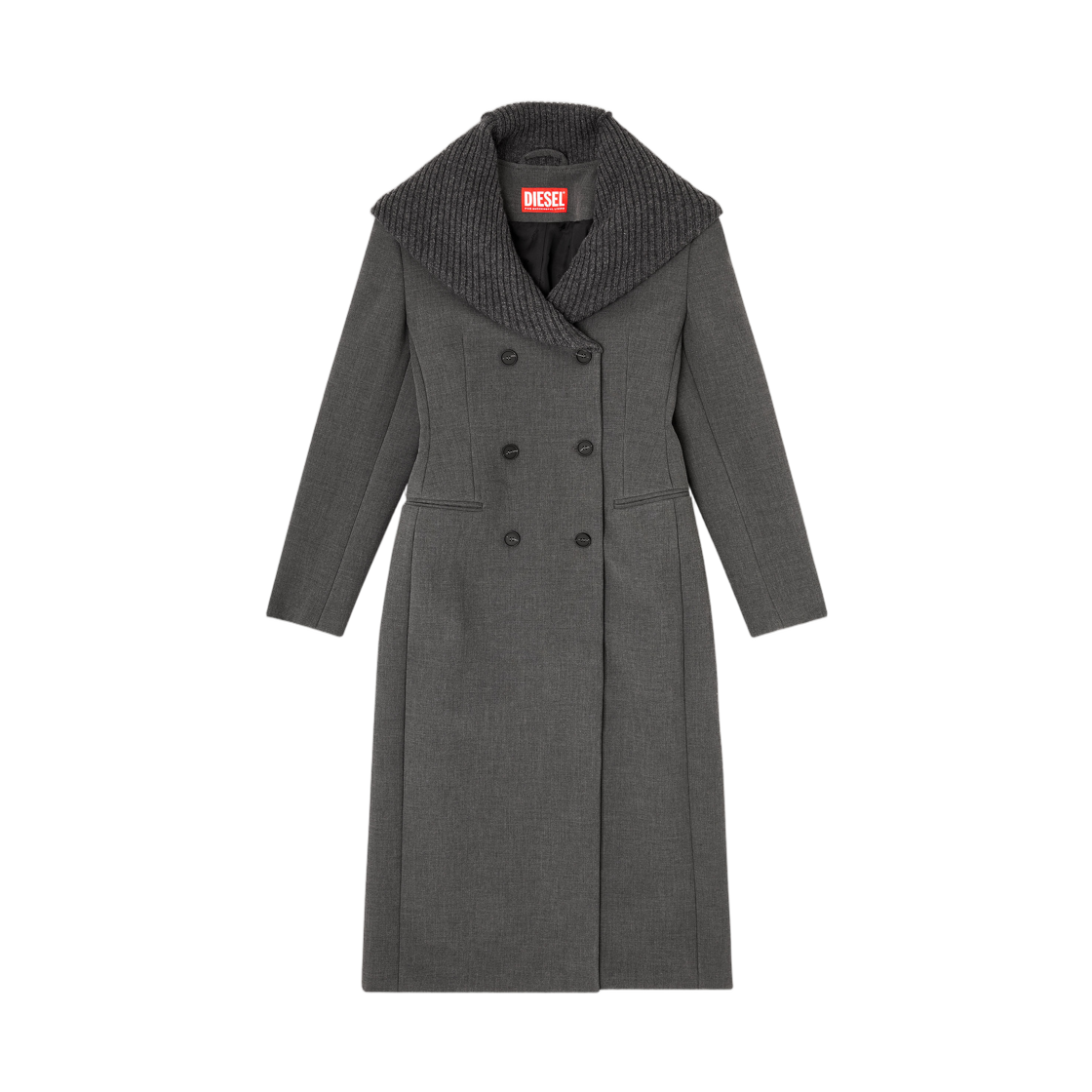 (W) 디젤 G-올든-롱 롱 아워글래스 코트 니티드 카울 후드 그레이((W) Diesel G-Olden-Long Long Hourglass Coat with Knitted Cowl Hood Grey) - 1