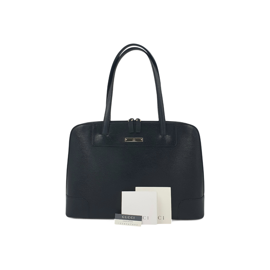 ITWMP3B6DJWL Gucci Gold Hardware Black Leather Shoulder Tote Bag