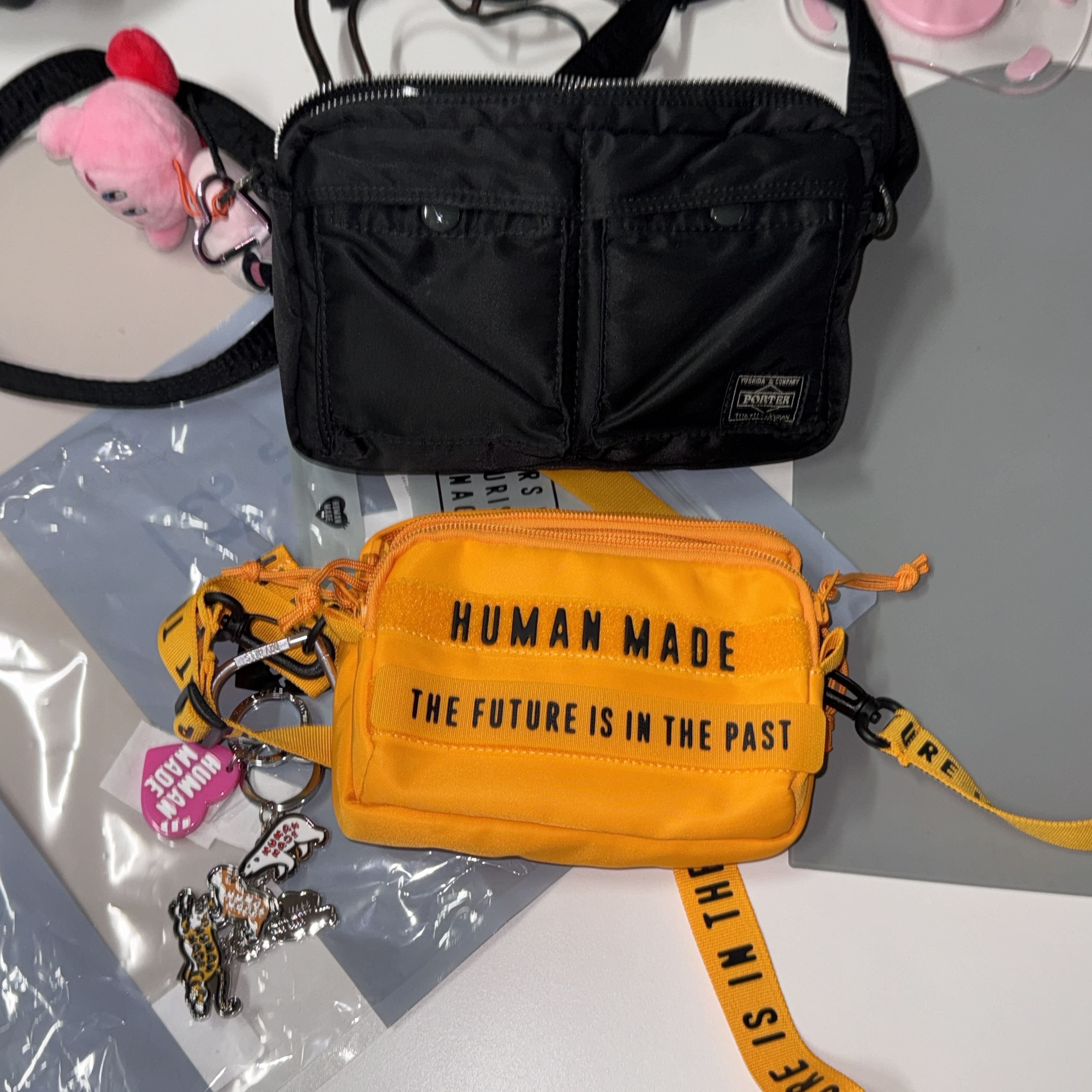 Human Made Military Pouch Mini Yellow, Porter Tanker Shoulder Bag Black 착용 스타일 - 2