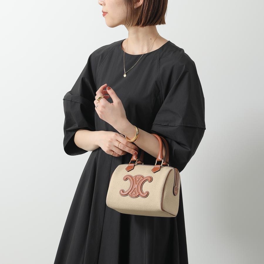 Celine Small Boston Cuir Triomphe in Textile and Calfskin Natural Tan 착용 스타일 - 1