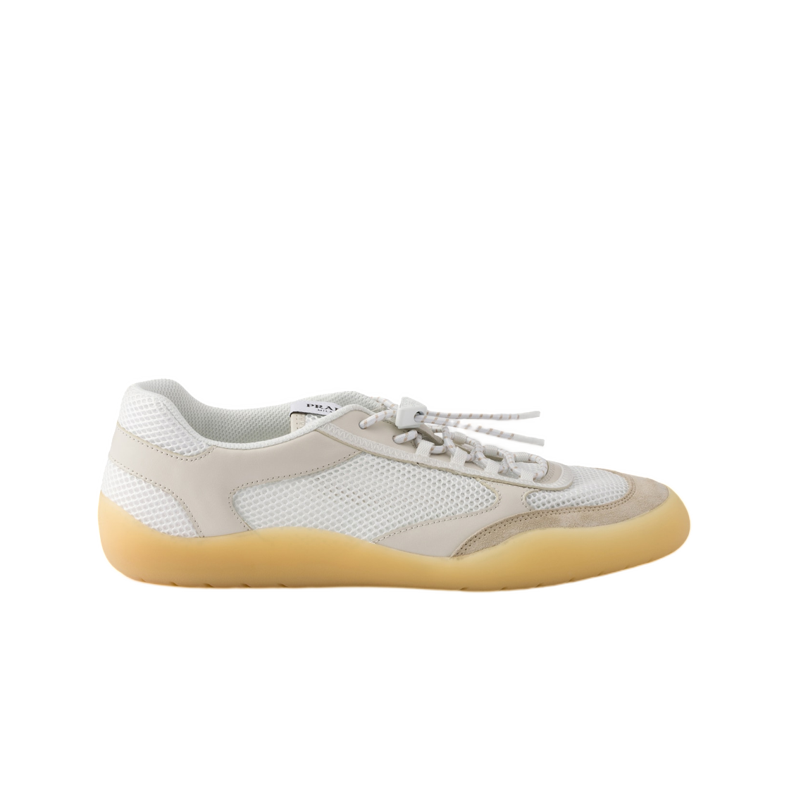 1E490O-3ZM0-F0K74 (W) Prada Speedrock Mesh Fabric Sneakers Chalk White