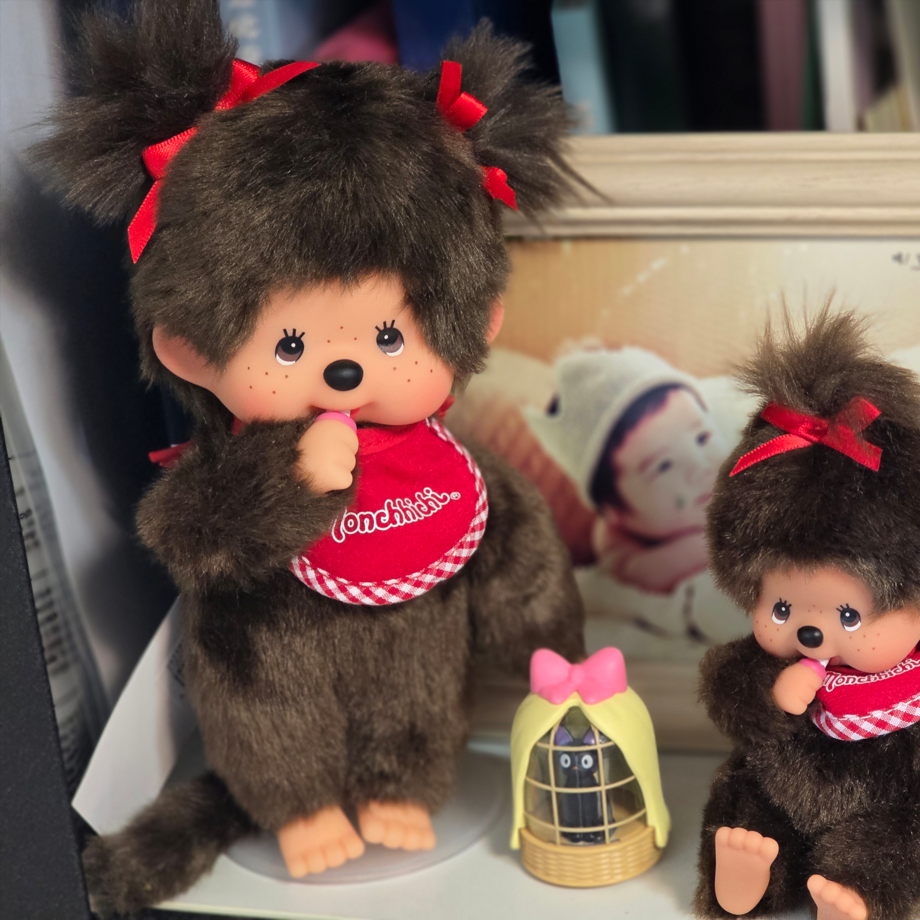 Monchhichi Premium Standard Monchhichi S Brown Girl Twin Tail 착용 스타일