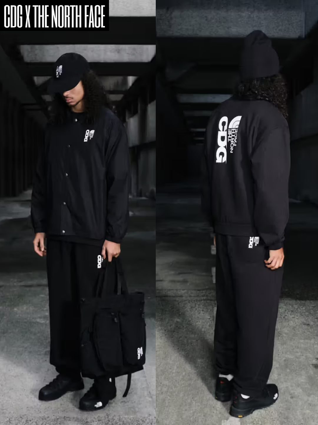 CDG x The North Face Tote Bag TNF Black, CDG x The North Face Beanie TNF Black 착용 스타일 - 3