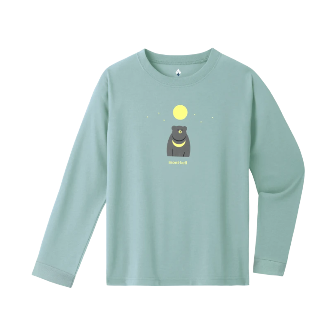 1114906 (Kids) Montbell Wickron Long Sleeve Japanese Black Bear T-Shirt Light Blue