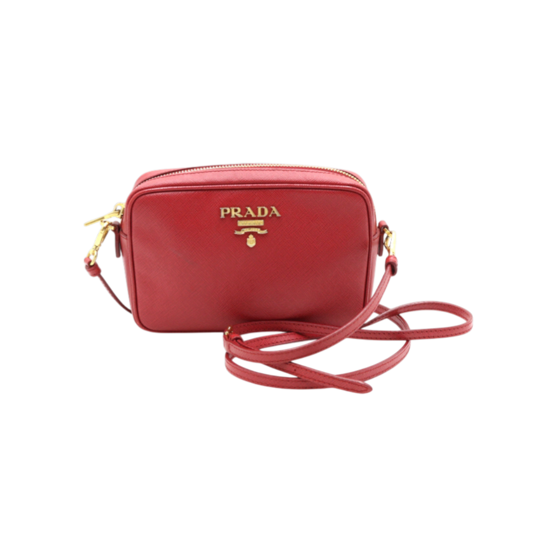 프라다 1BH036 금장 로고 레드 사피아노 미니 카메라 여성 크로스백 aa40025(Prada 1BH036 Gold Logo Red Saffiano Mini Camera Crossbody Bag)