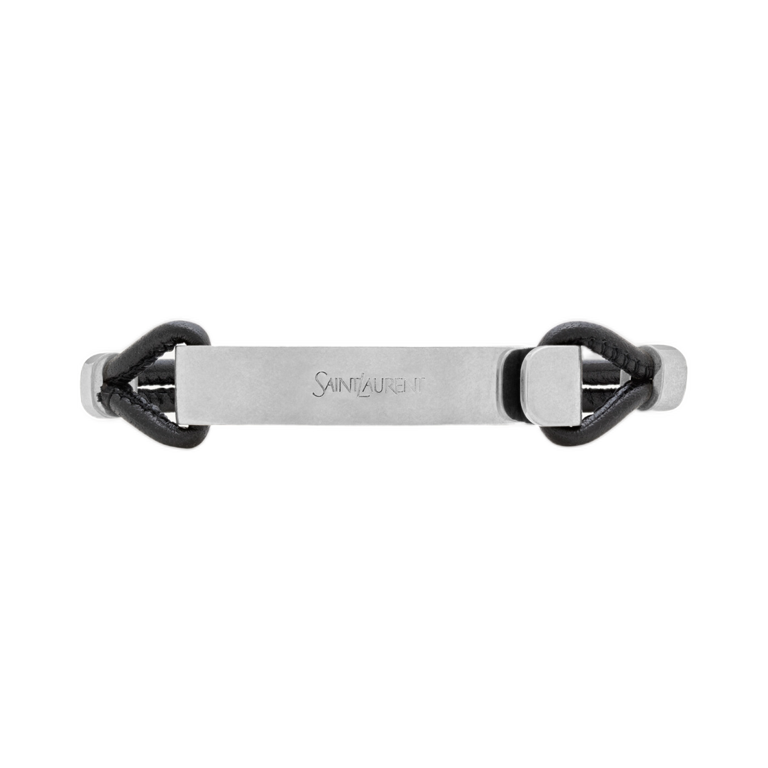생로랑 ID 브레이슬릿 레더 앤 메탈 블랙 앤 옥시다이즈드 니켈(Saint Laurent ID Bracelet in Leather and Metal Black and Oxidized Nickel) - 1