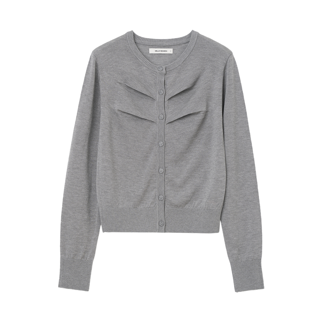MW274MGR MILLO WOMEN Tuck Button Knit Cardigan Melange Gray