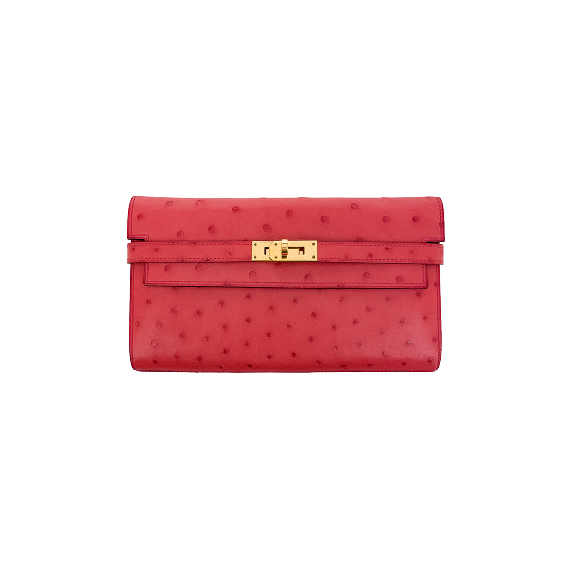 ITPHAJ3W4W8G Hermes Ostrich Kelly Long Wallet with Gold Hardware (6HL0001)