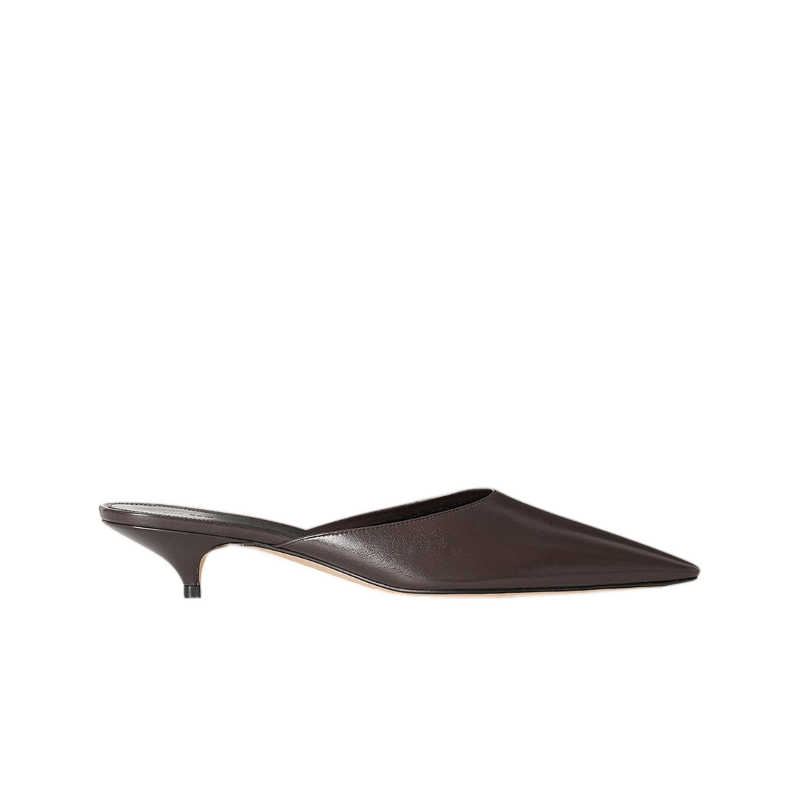 F1833SL1LQB (W) The Row Liisa Kitten Mule Lacquer Brown