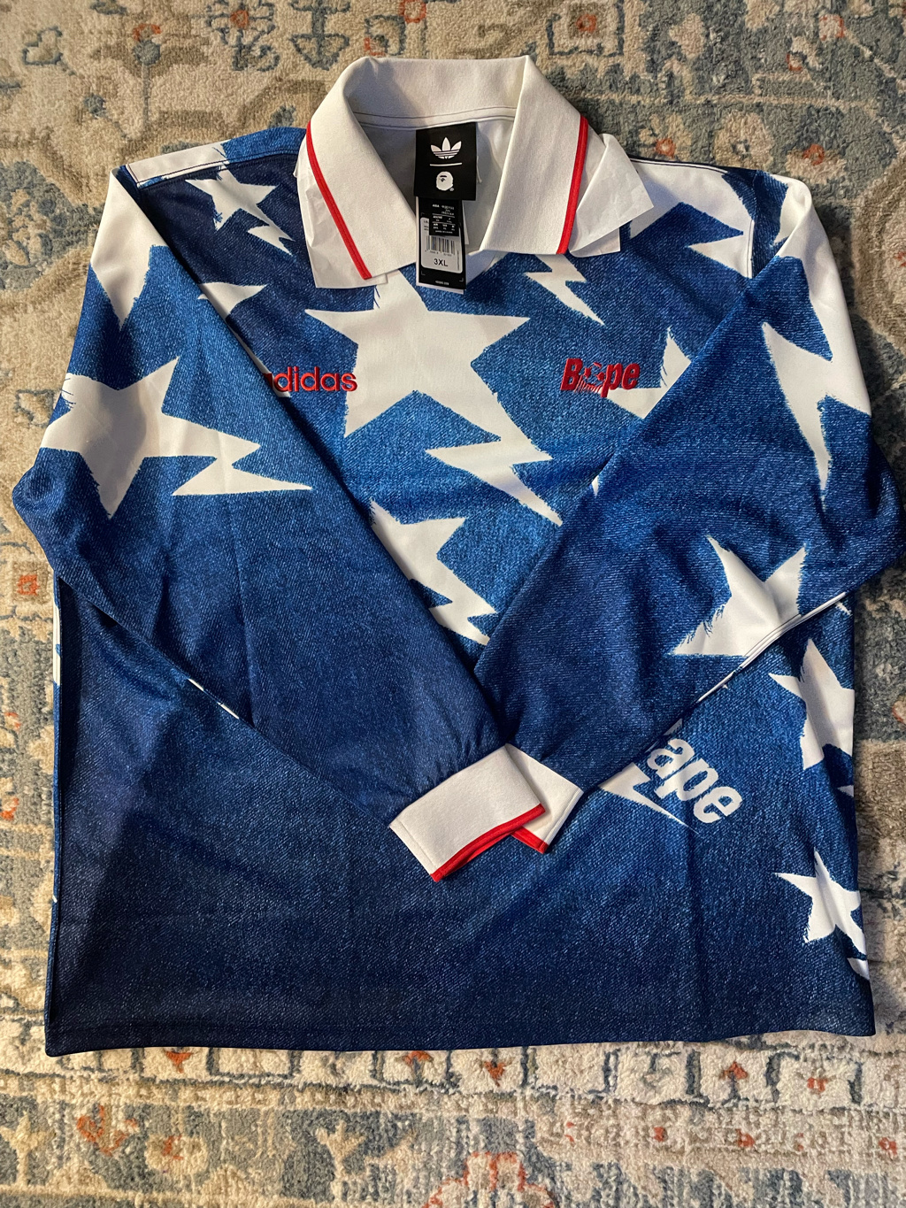 Adidas x BAPE Long Sleeve Standard Jersey Medium Blue Denim - KR Sizing 착용 스타일 - 6