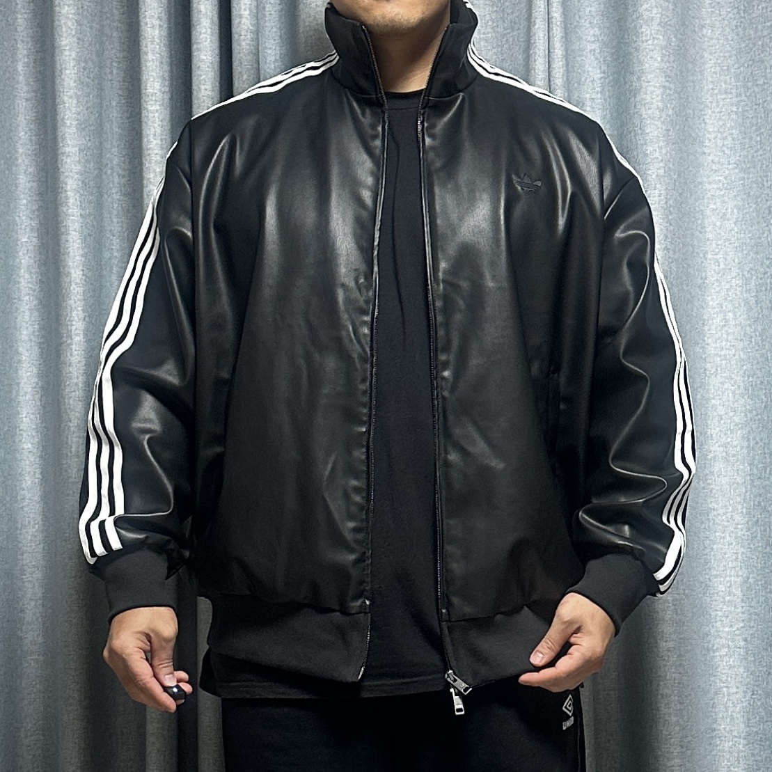 Adidas Pleather 3S Track Top Black - KR Sizing 착용 스타일 - 10