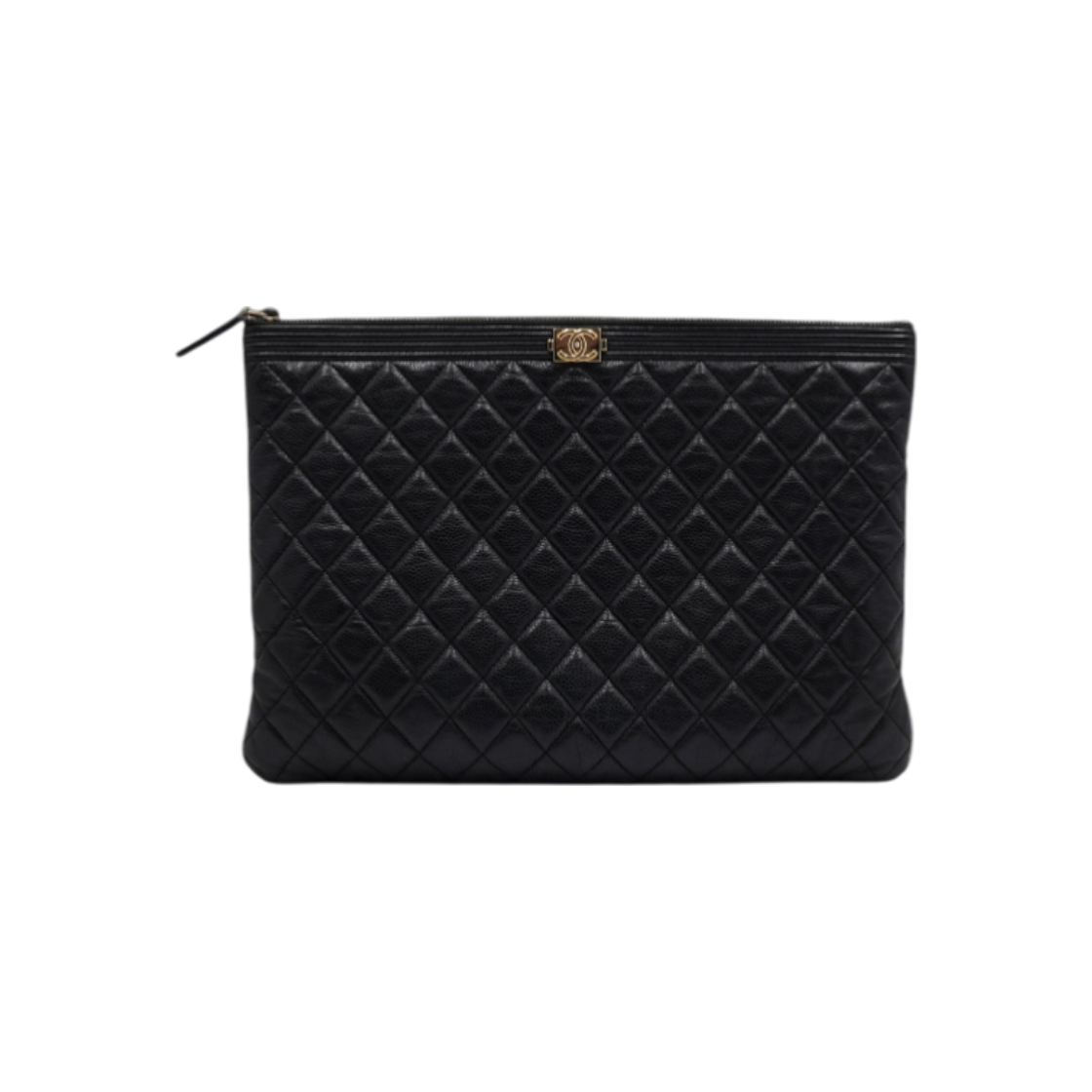 ITNDP49A5SRM Chanel Black Caviar Boy Chanel Large Clutch with Gold Hardware