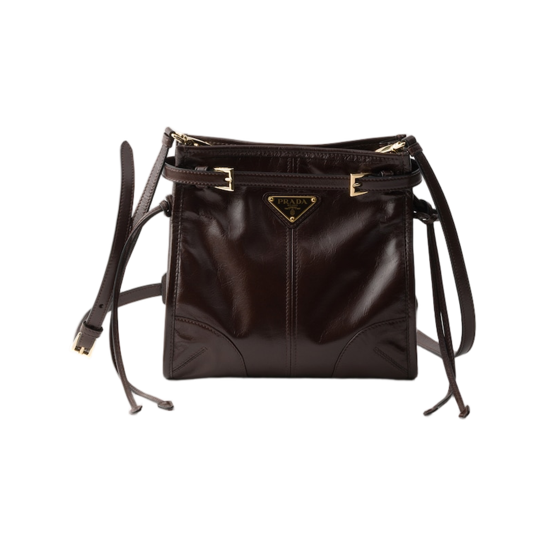 1BH229-2CYR-F01D6 Prada Bonnie Leather Mini Shoulder Bag Dark Brown