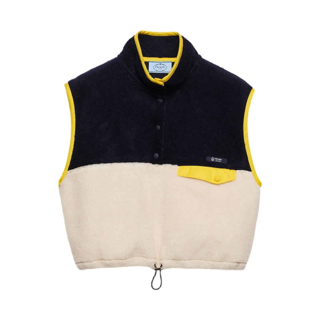 139716-19AR-F05AZ (W) Prada Pile Turtleneck Blouson Vest Navy Limestone Yellow