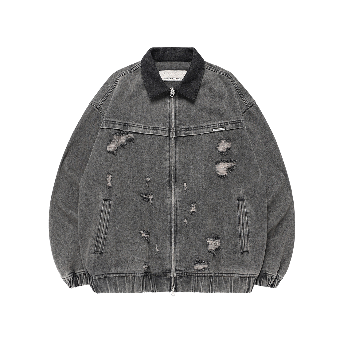 VH2FSUJ243ABK Thevinylhouse Destroyed Denim Zipup Jacket Black