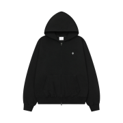 SLOW RECORD HOUSE Crop Hood Zip-Up Black