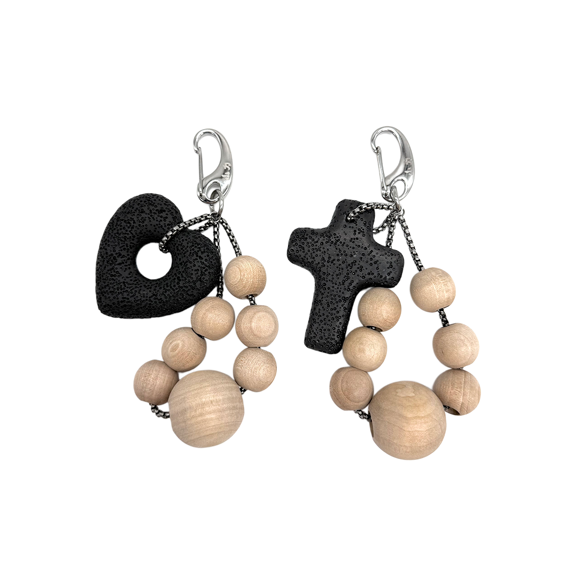산리 라바 스톤 우드 참 키링 (하트 & 크로스)(SANLI Lava Stone Wood Charm Keyring (Heart & Cross))